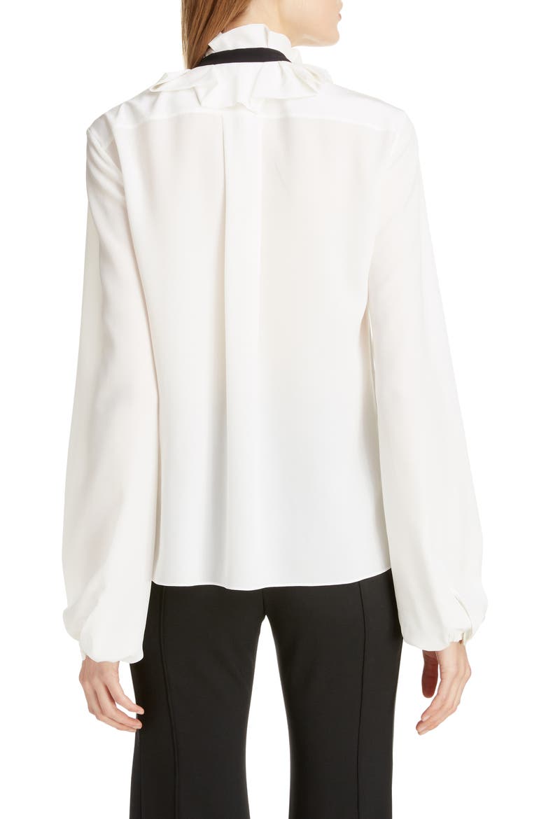 Ruffle Tie Neck Silk Blouse, Alternate, color, ICONIC MILK