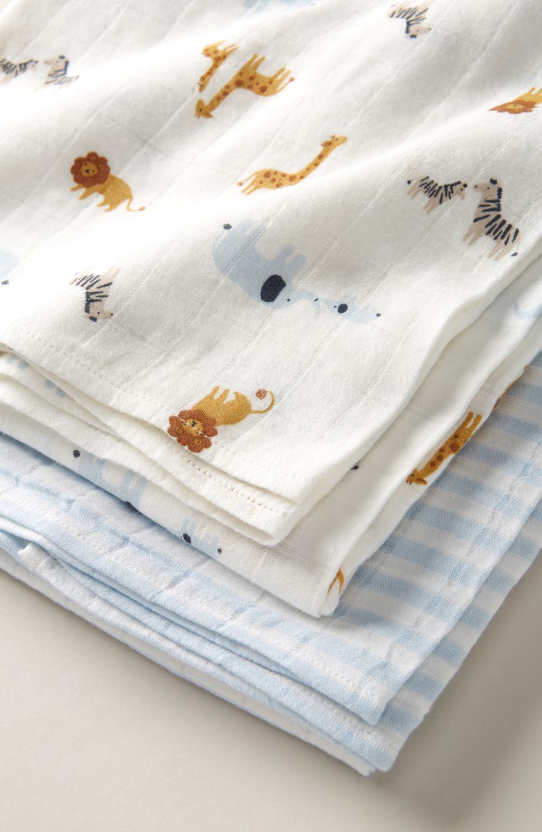 Nordstrom 2-Pack Assorted Muslin Swaddles, Alternate, color, White Zoo Animals Pack
