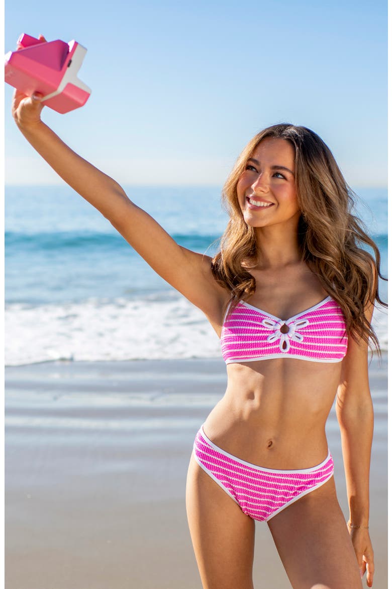 Brenton Textured Hipster Bikini Bottoms, Alternate, color, POP PINK