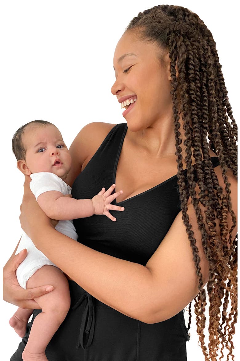 Busty Sublime Adjustable Crossover Nursing & Lounge Bra -Sizing Options from E-I Cup, Alternate, color, BLACK