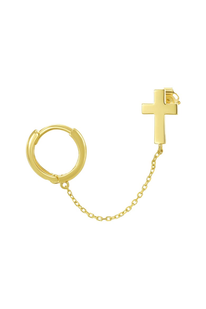 14k Gold Cross Huggie Hoop Chain Single Earring, Main, color, GOLD