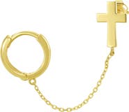 CANDELA JEWELRY 14k Gold Cross Huggie Hoop Chain Single Earring