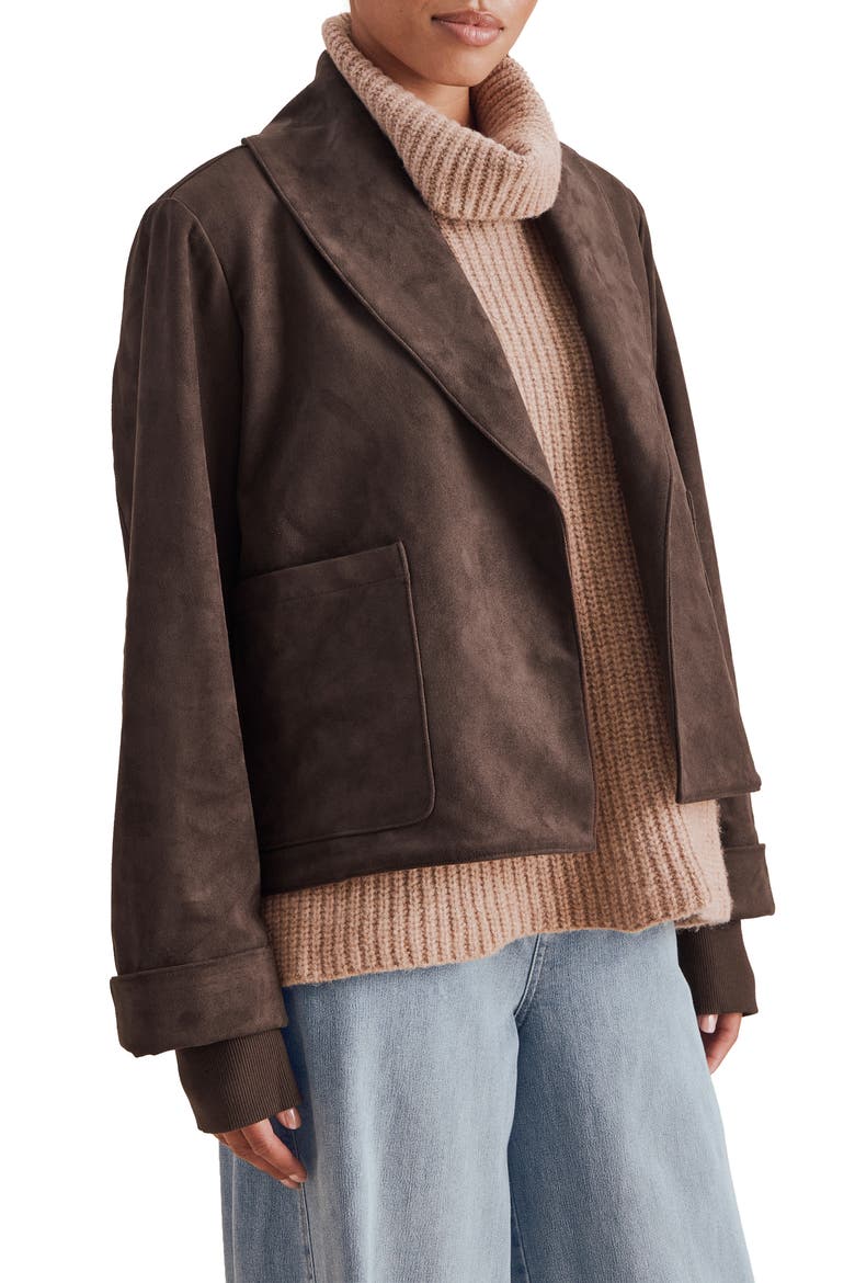 x @cellajaneblog Faux Suede Jacket, Alternate, color, JAVA BROWN