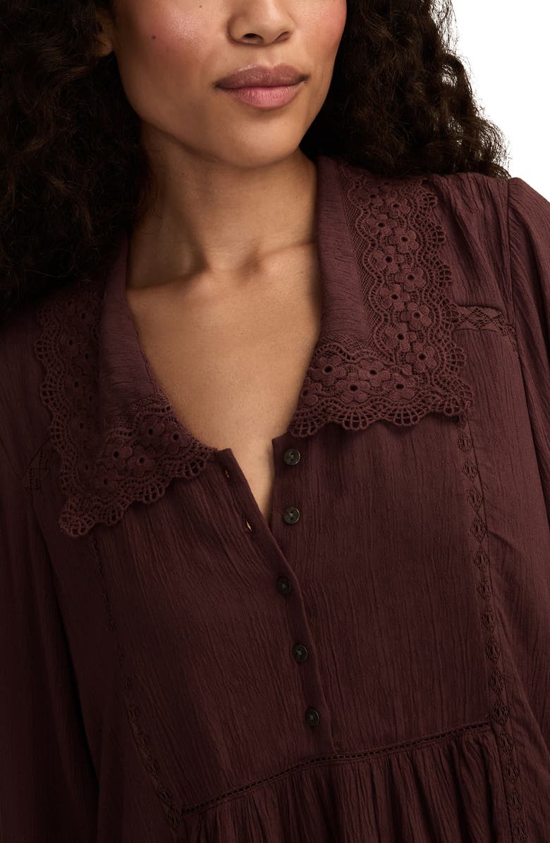 Lucky Brand Embroidered Long Sleeve Shirtdress, Alternate, color, Burgundy