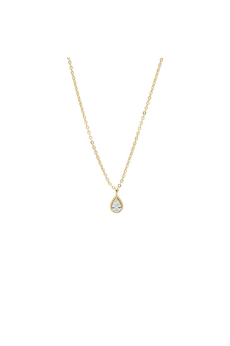 Pear CZ Bezel Drop Necklace, Main, color, Gold