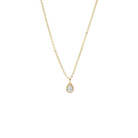 Pear CZ Bezel Drop Necklace