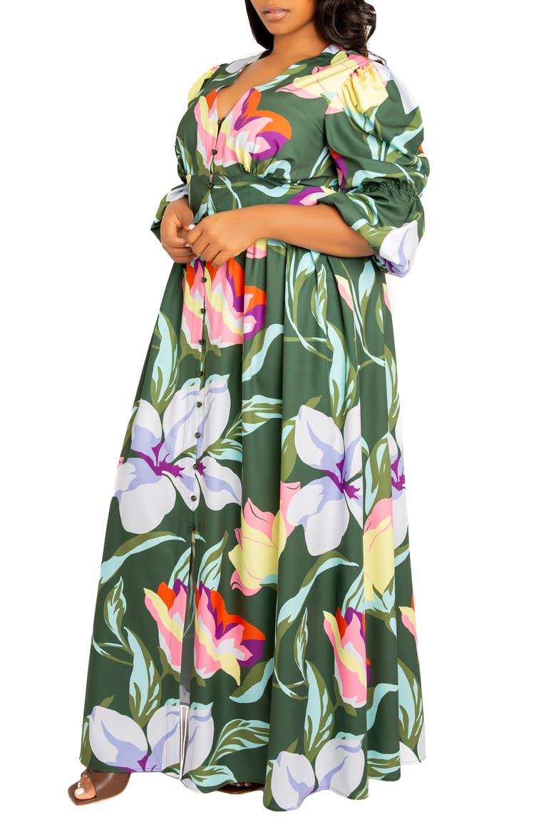 Floral Maxi Dress, Alternate, color, OLIVE MULTI