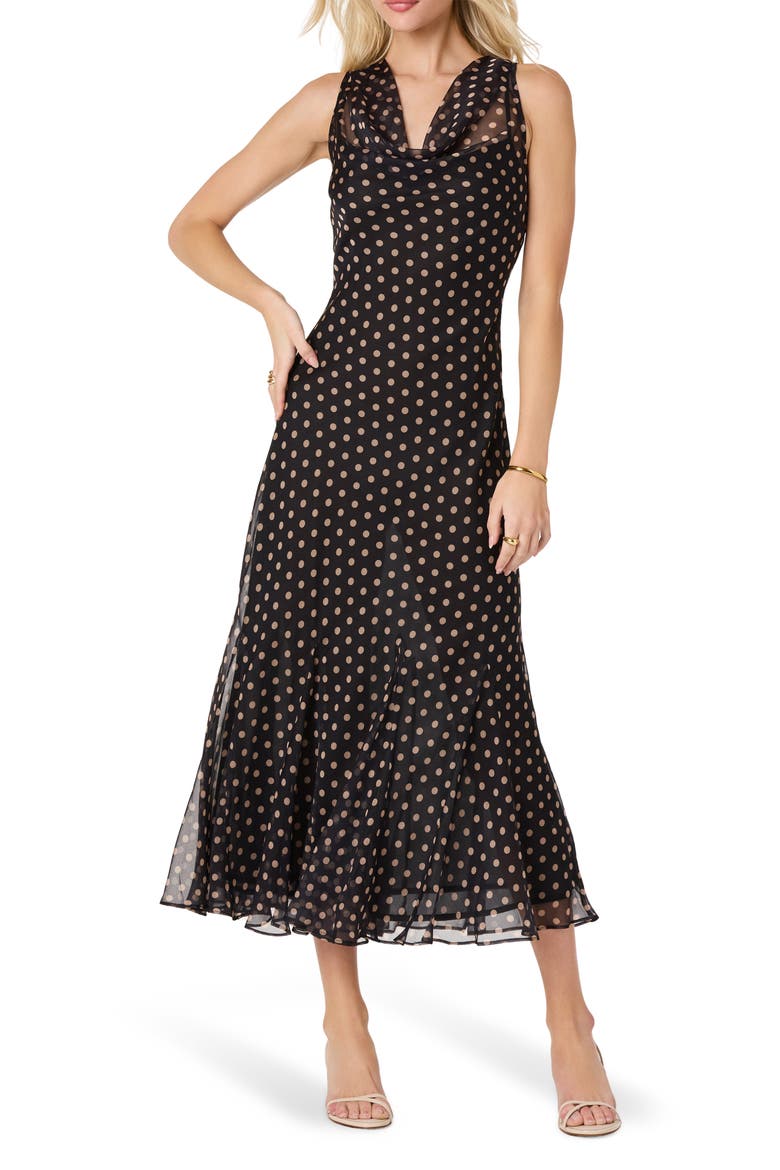 Donabelle Polkadot Cowl Neck Midi Dress, Main, color, BLACK POLKADOT