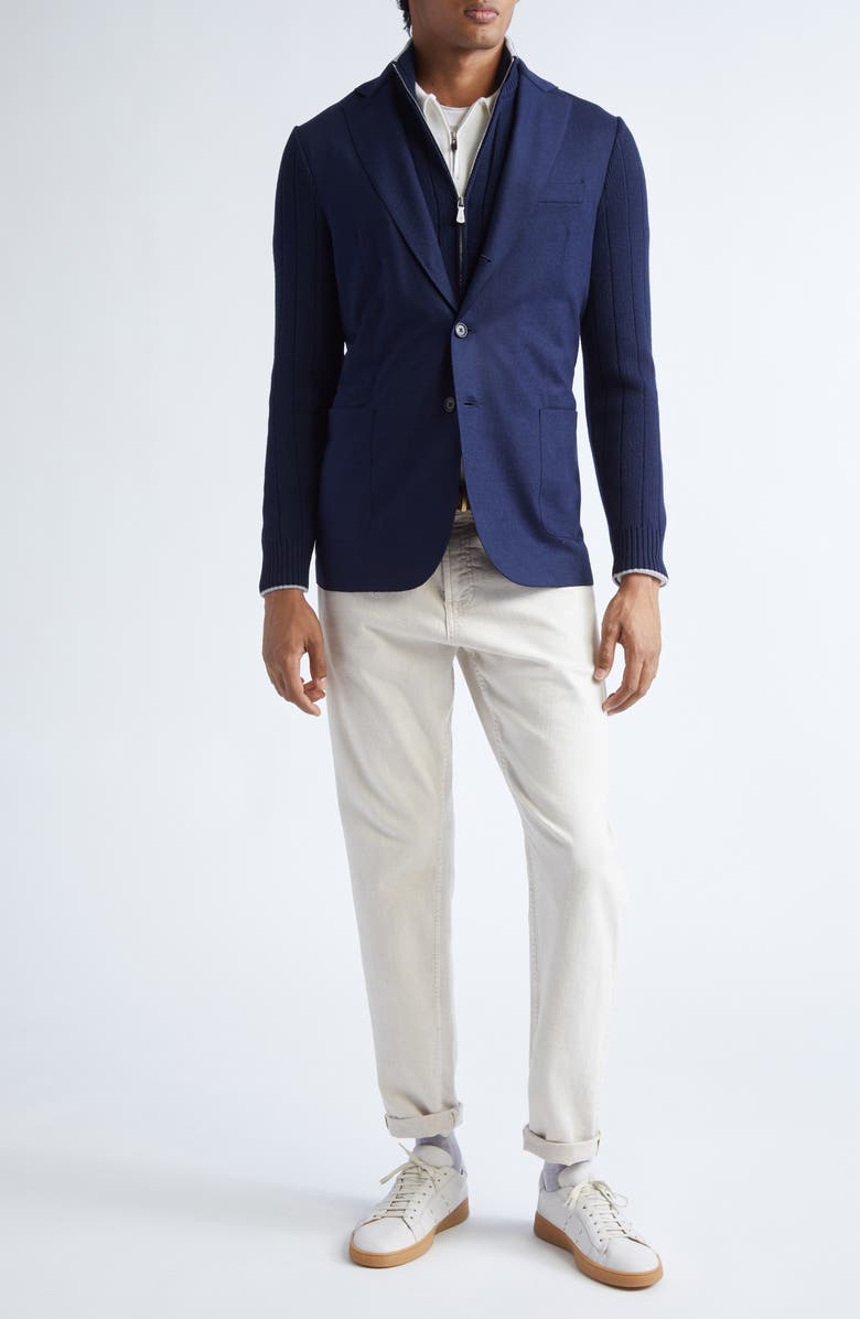 Eleventy Mixed Media Wool Blazer with Removable Bib, Alternate, color, Navy Blue