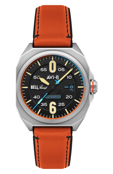 Bell X-1 Machbuster Automatic Leather/Rubber Strap Watch, 41mm