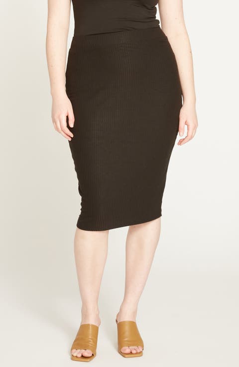 Rib Knit Pencil Skirt (Regular & Plus)
