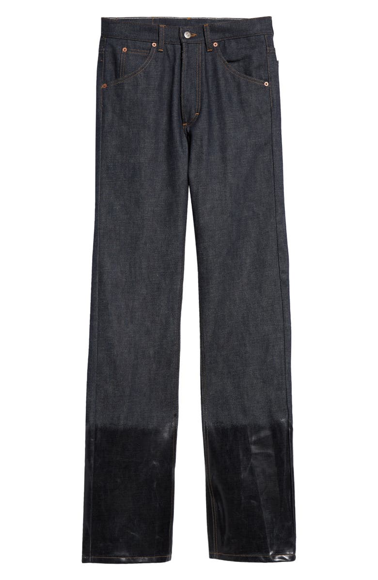 Maison Margiela Lacquered Hem Cotton Denim Jeans, Alternate, color, 