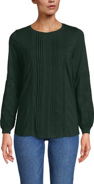 Lands' End Lightweight Jersey Lace Mix Long Sleeve Pintuck Top