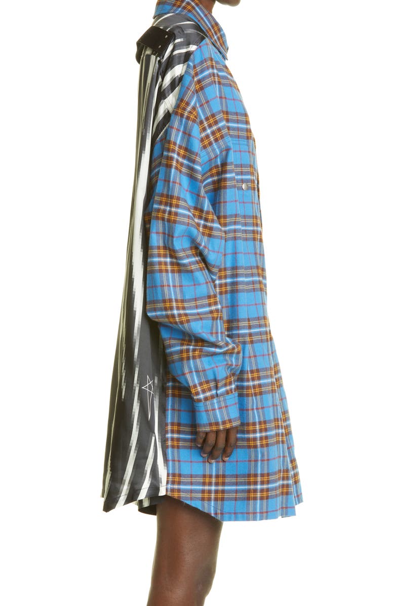 Rick Owens Tommy Plaid Oversize Mixed Media Overshirt, Alternate, color,