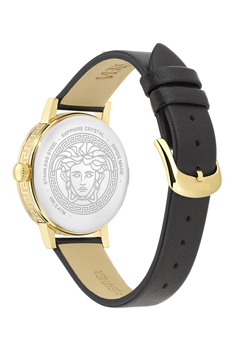 Renaissance Greca Leather Strap Watch, 35mm, Alternate, color, GOLD1