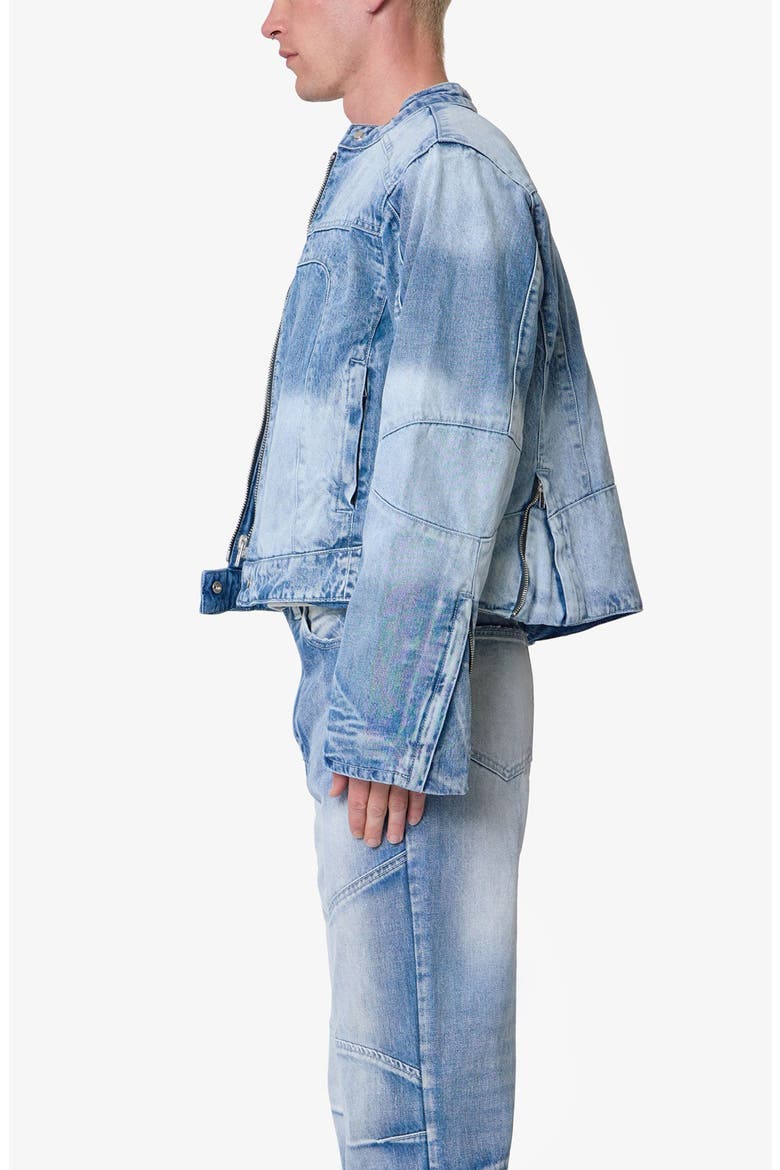 Paneled Moto Denim Jacket, Alternate, color, WASHED BLUE