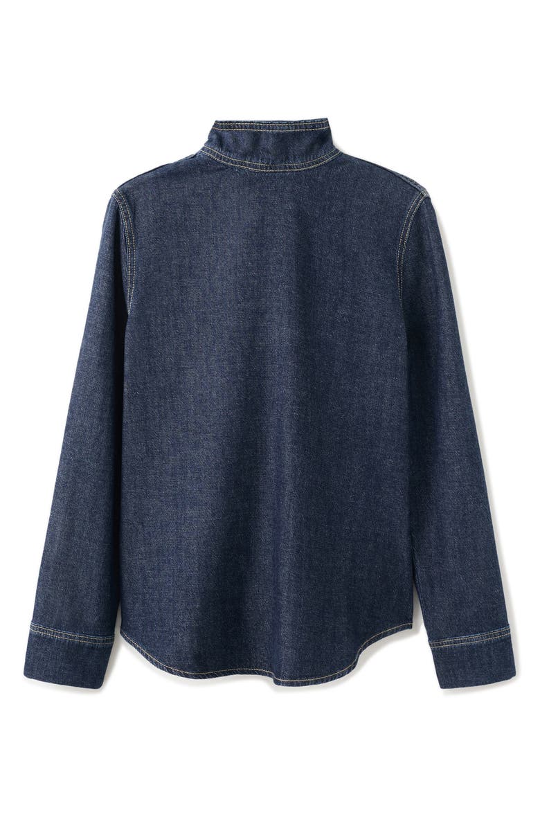 MANGO Tie Neck Denim Button-Up Shirt, Alternate, color, Dark Blue