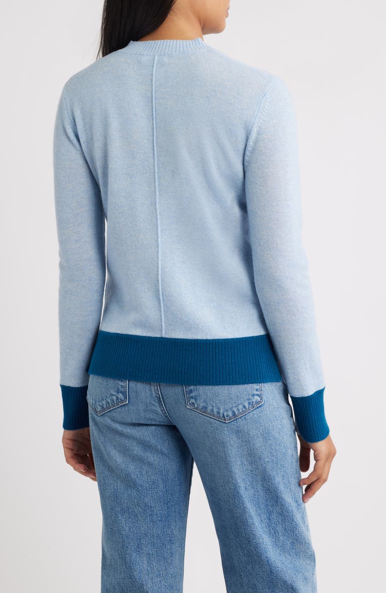 Griffen Contrast Trim Wool & Cashmere Crewneck Sweater, Alternate, color, Light Blue