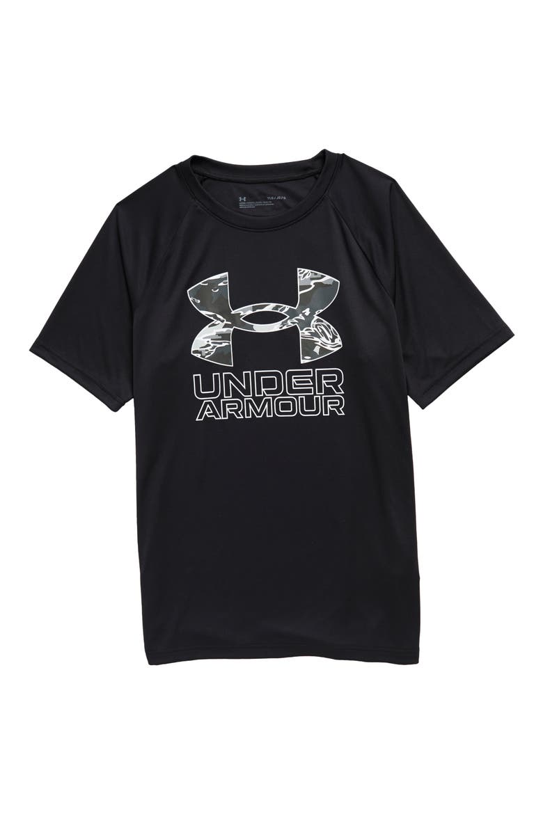 Kids' UA Tech™ Hybrid Performance Graphic Tee, Main, color, BLACK / GRAY