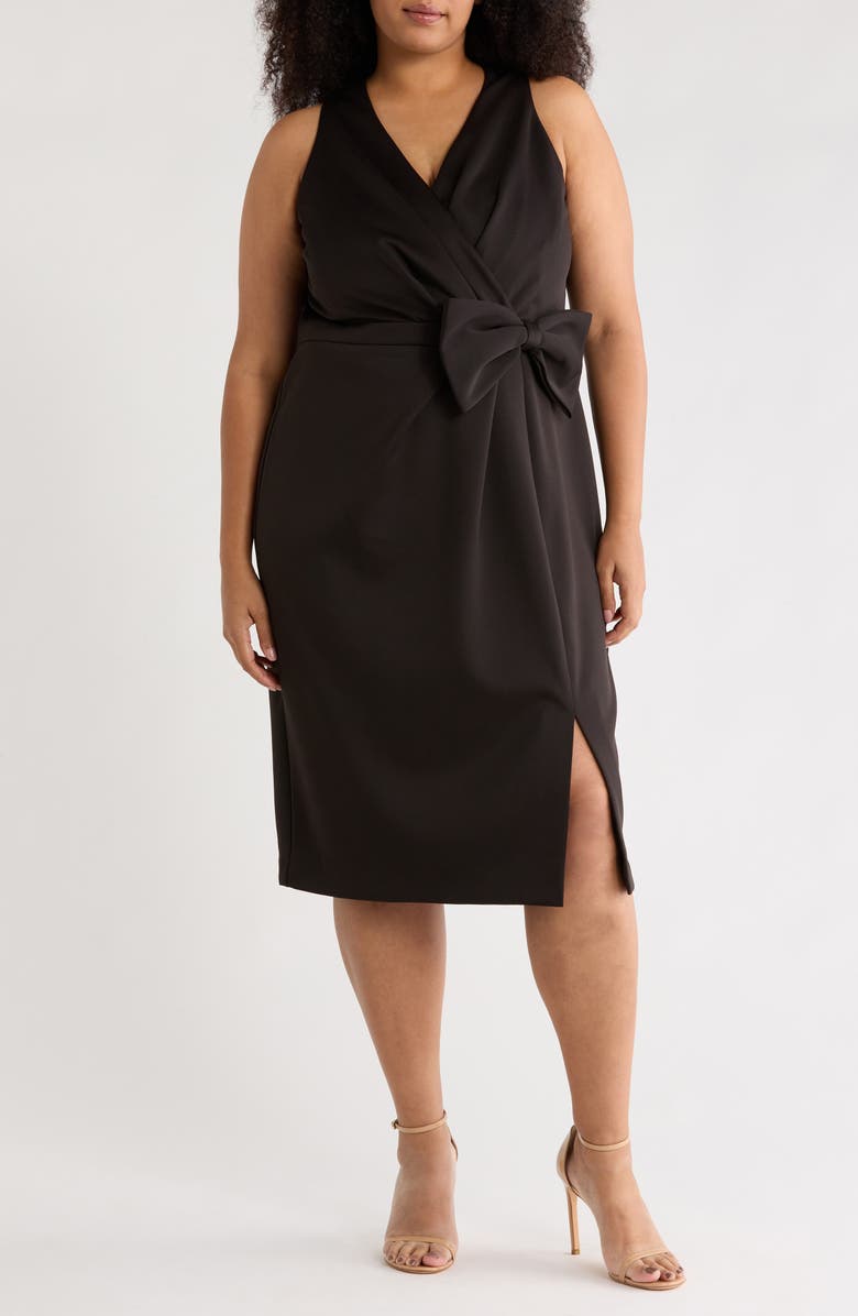 London Times Techno Bow Surplice Scuba Knit Dress, Main, color, Black