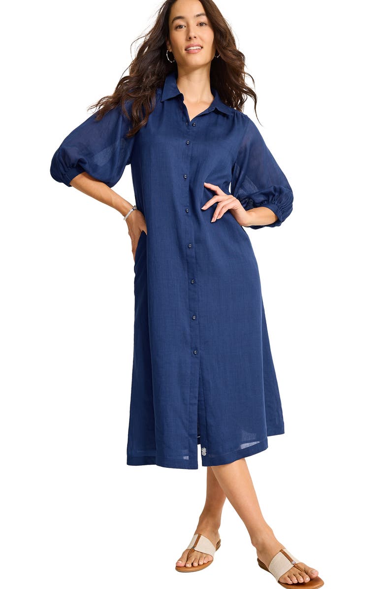 Tommy Bahama Palm Breeze Tie Waist Midi Shirtdress, Alternate, color, 