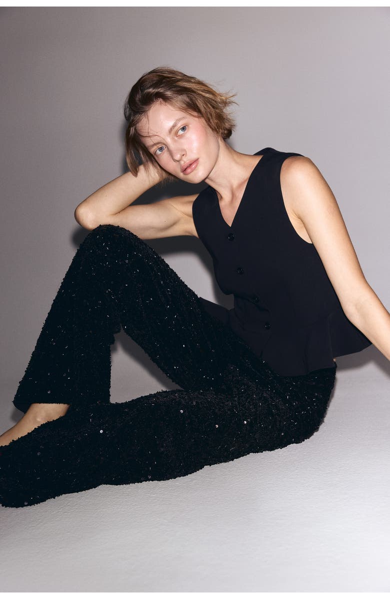 H&M V-neck Peplum Waistcoat, Alternate, color, Black