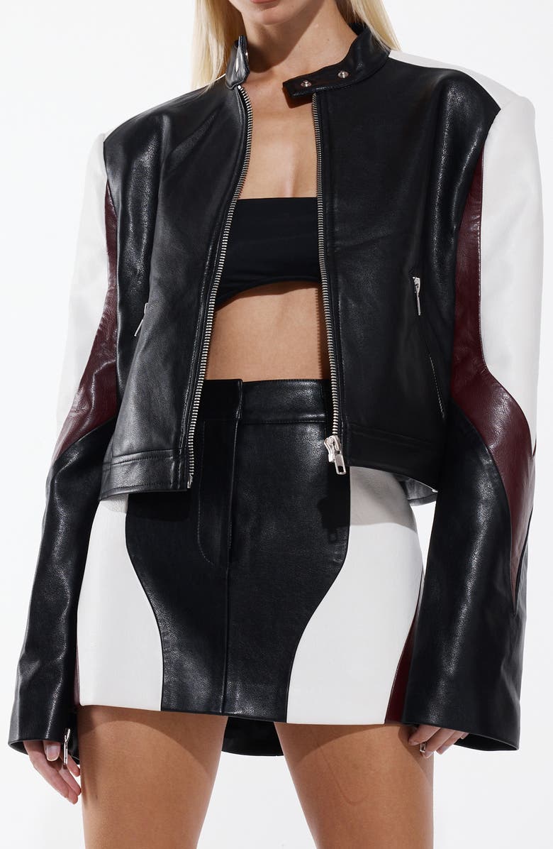 BY.DYLN Rhiannon Colorblock Faux Leather Biker Jacket, Alternate, color, Black