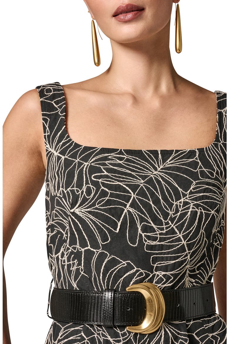Leaf Embroidery Sleeveless A-Line Dress, Alternate, color, BLACK/ LIGHT CANVAS