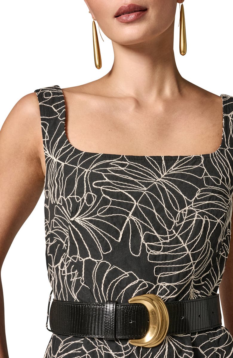 Donna Karan New York Leaf Embroidery Sleeveless A-Line Dress, Alternate, color, Black/ Light Canvas