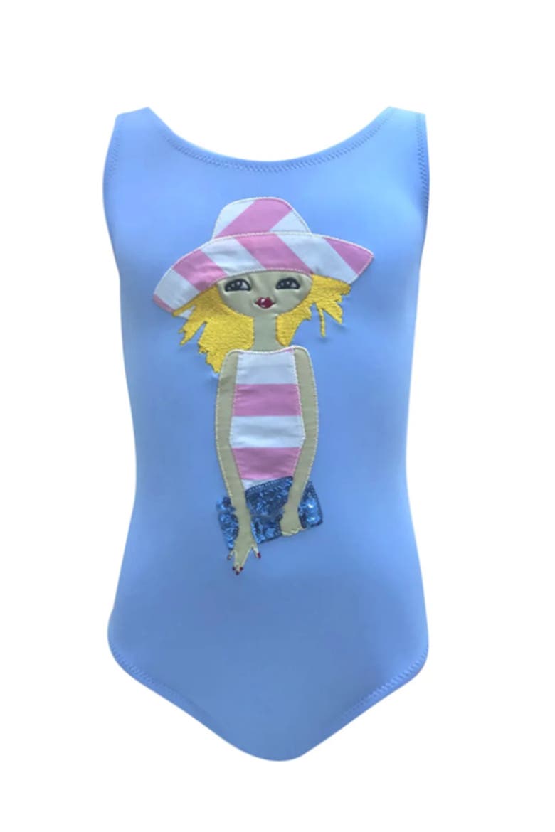 Whimsical Fashion Girl Appliqué One-Piece Swimsuit, Toddler, Little Kid & Big Kid, Main, color, Blue