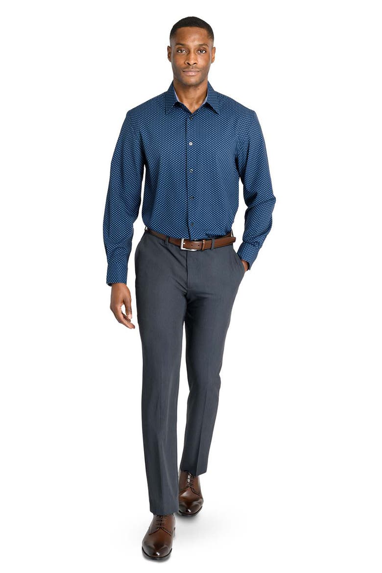 Regular Fit Dash Print Performance Dress Shirt, Alternate, color, NAVY