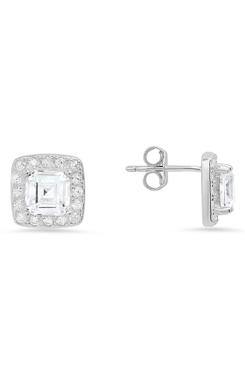 Queen Jewels Sterling Silver Asscher Cubic Zircona Halo Stud Earrings, Main, color, 
