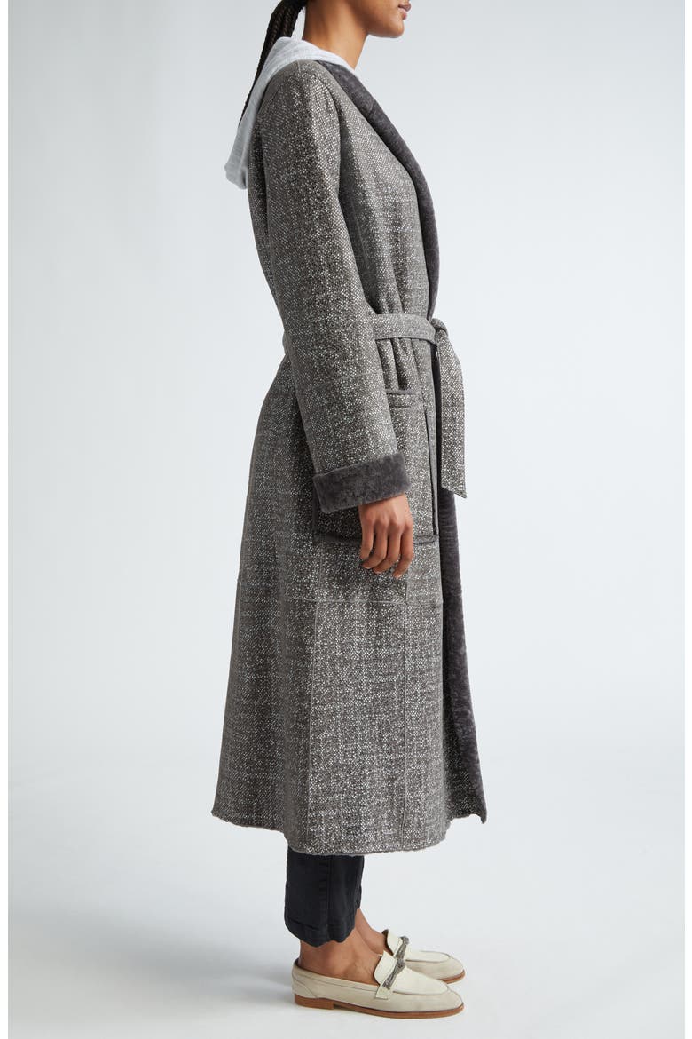 Suede & Genuine Shearling Wrap Coat, Alternate, color, CARBON