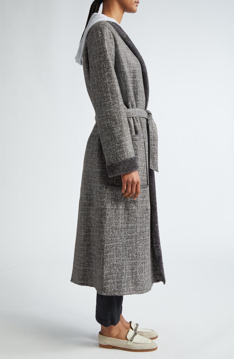 Eleventy Suede & Genuine Shearling Wrap Coat, Alternate, color,