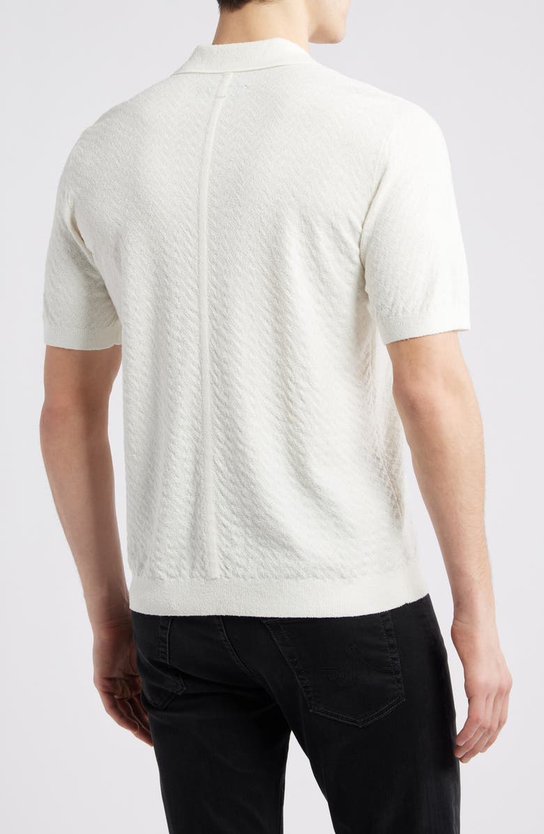 rag & bone Zuma Johnny Collar Chevron Terry Cloth Polo Sweater, Alternate, color, Chalk