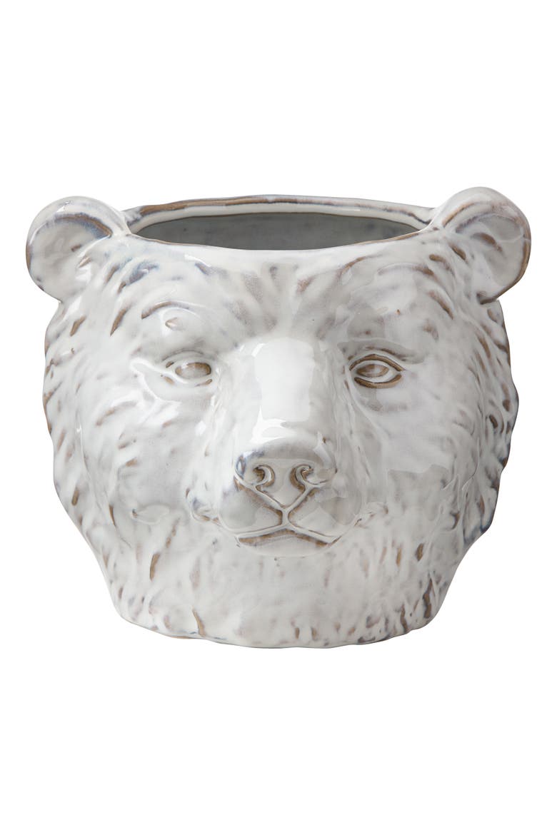 Ceramic Bear Planter White Garden Pot for Indoor Outdoor Use, Main, color, White