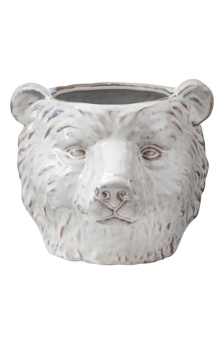 tag Ceramic Bear Planter White Garden Pot for Indoor Outdoor Use, Main, color, White
