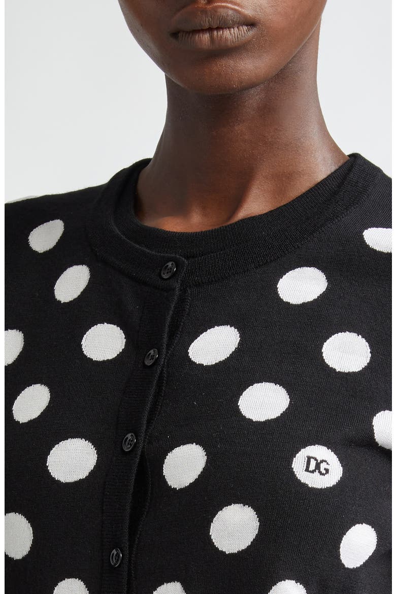 Polka Dot Virgin Wool & Silk Cardigan, Alternate, color, N0004 NERO/BIANCO