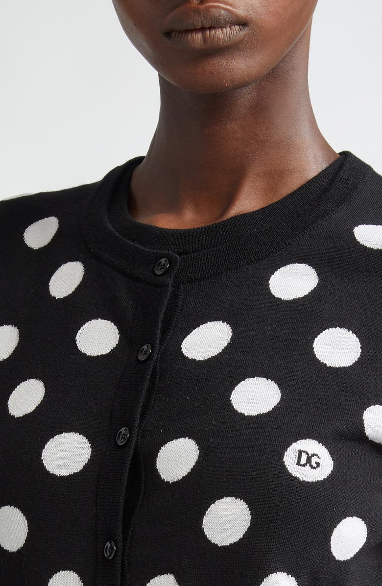 Dolce&Gabbana Polka Dot Virgin Wool & Silk Cardigan, Alternate, color, 