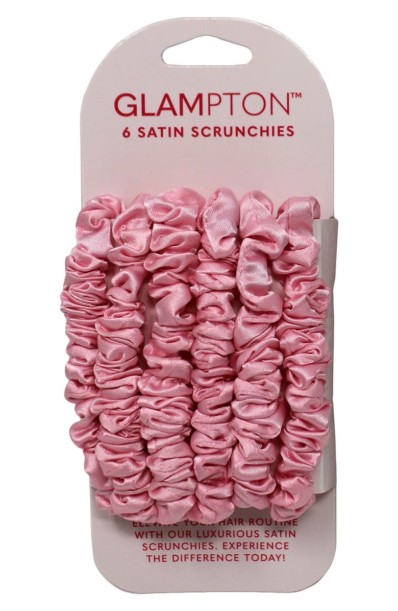 GLAMPTON Pack of 6 Satin Scrunchies, Main, color, Pinks