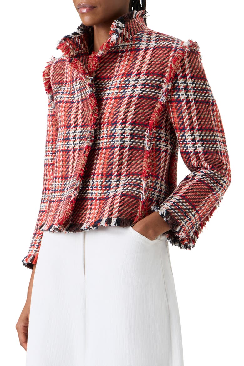 Check Tweed Crop Jacket, Alternate, color, RED-MULTICOLOR