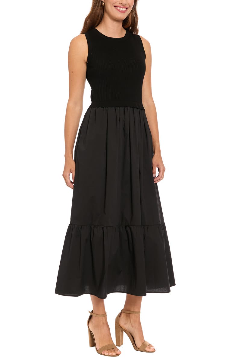 London Times Mixed Media Maxi Dress, Alternate, color, Black