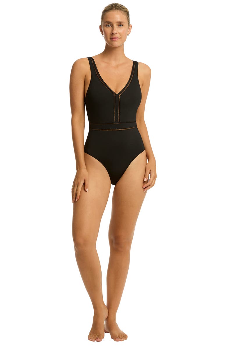 Sea Level Spliced One-Piece Swimsuit, Alternate, color, 