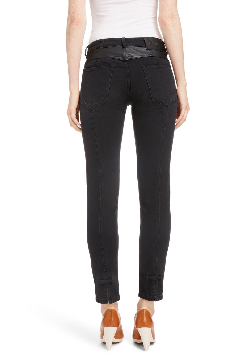Leather Detail Ankle Skinny Jeans, Alternate, color, 001-BLACK