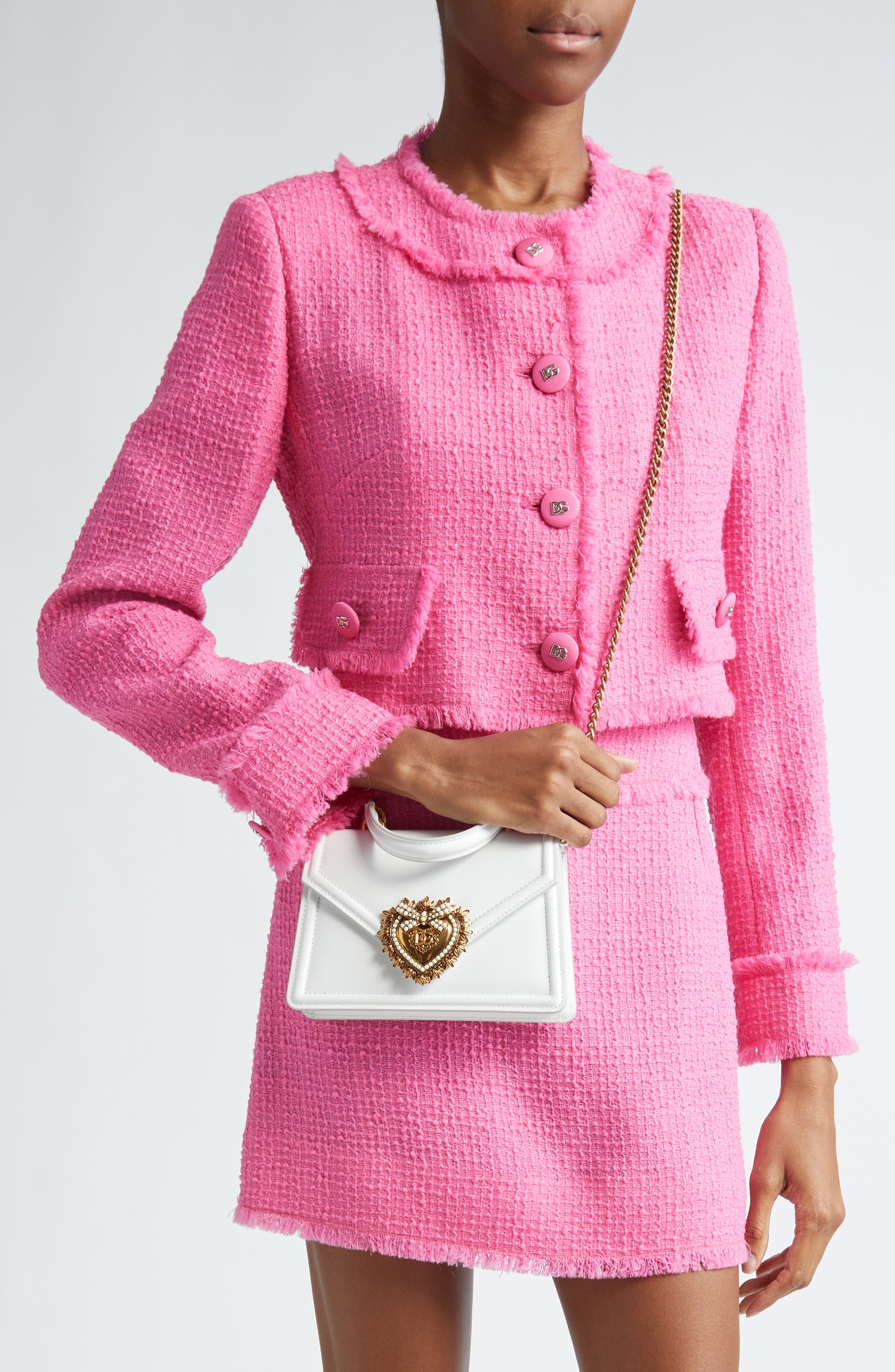 Dolce&Gabbana Mini Devotion Leather Top Handle Bag, Alternate, color, Optical White