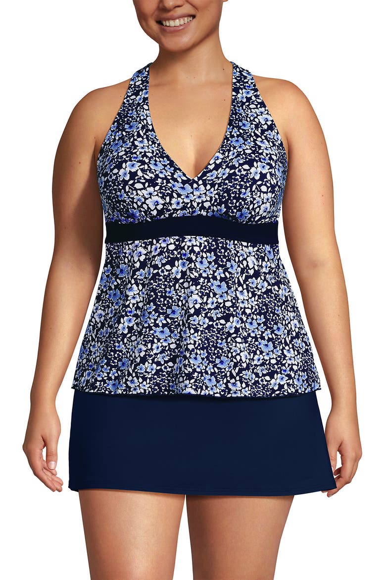 V-Neck Racerback Flutter Tankini, Main, color, Navy Meadow Floral