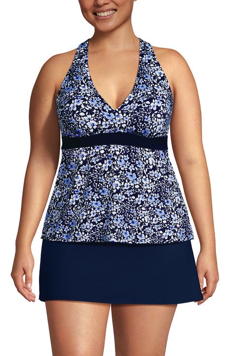Plus Size V-Neck Racerback Flutter Tankini