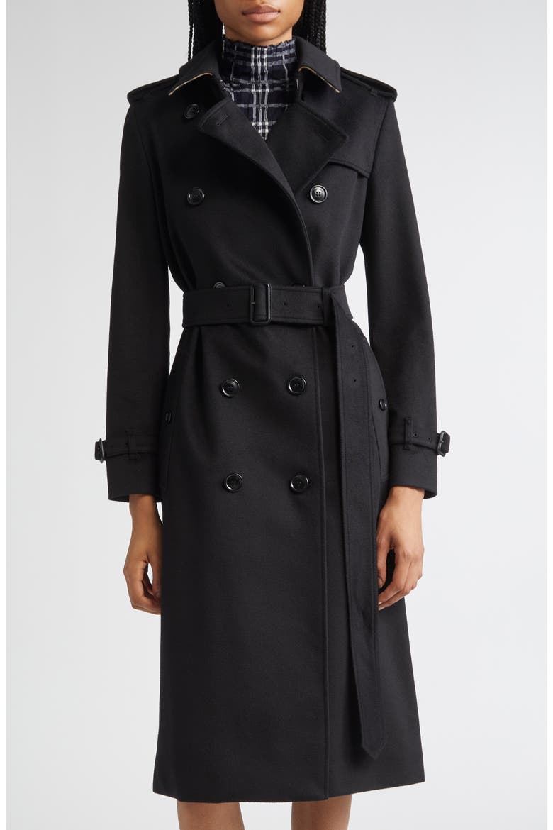 Kensington Belted Waterproof Cashmere Trench Coat, Main, color, BLACK