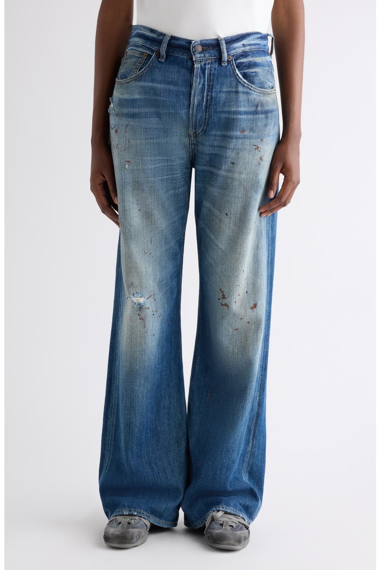 2021 Regular Fit Distressed Wide Leg Jeans, Main, color, MID BLUE