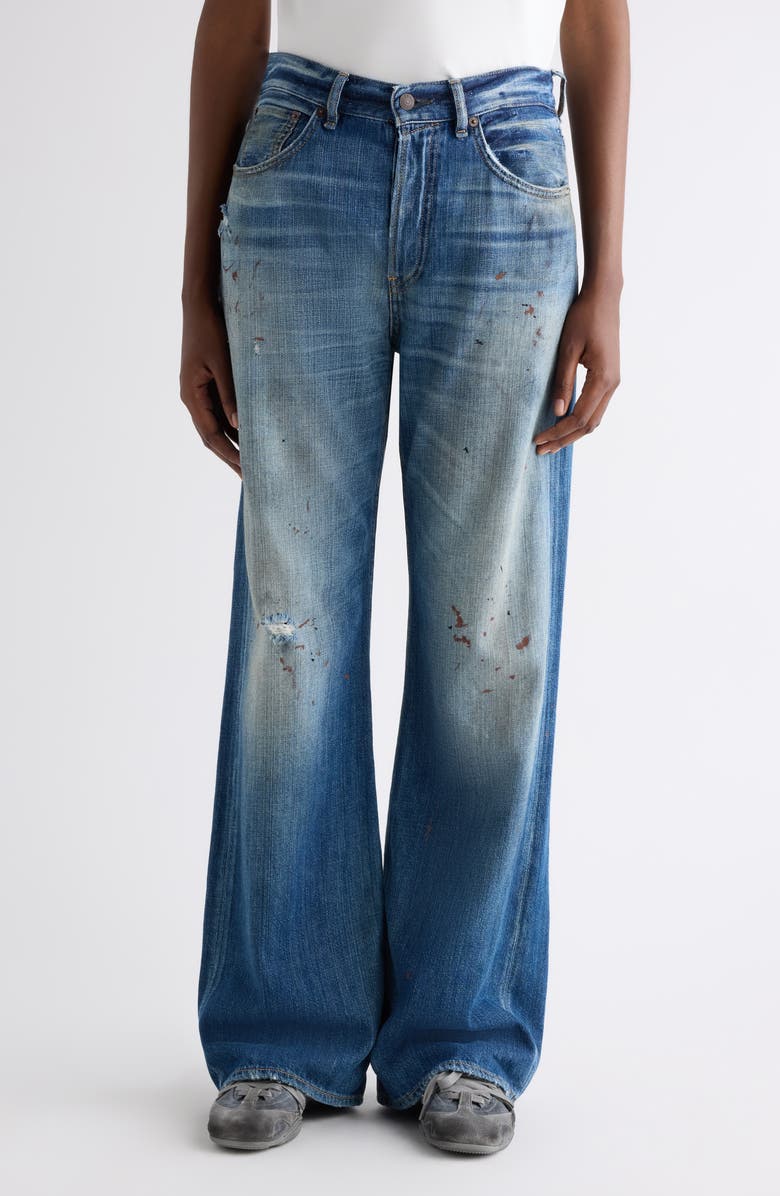 Acne Studios 2021 Regular Fit Distressed Wide Leg Jeans, Main, color, Mid Blue